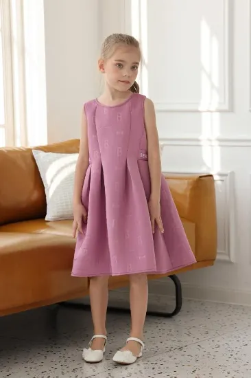 صورة فستان بناتي وردي مزخرف